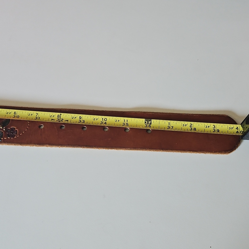 Express Tan Leather Belt with Floral Embroidery - Picture 13 of 13